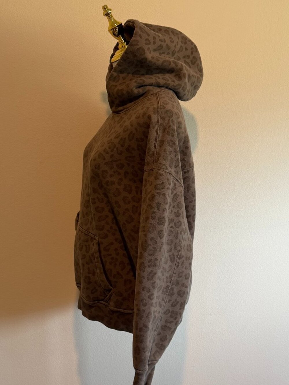 Abercrombie & Fitch Leopard Print Hoodie XS Oversized Popover Brown EUC - Picture 5 of 11